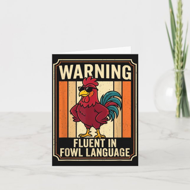 Tarjeta Funny Chicken Rooster Humor Warning Fluent In Fowl (Anverso)
