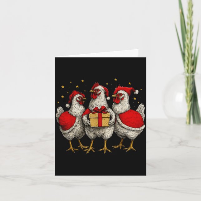 Tarjeta Funny Chicken Santa Xmas Tree Farm Merry Christmas (Anverso)