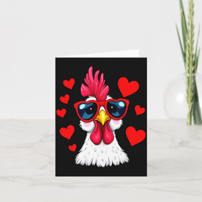 Tarjeta Funny Chicken Valentines Day Heart Chicken Couple  (Anverso)