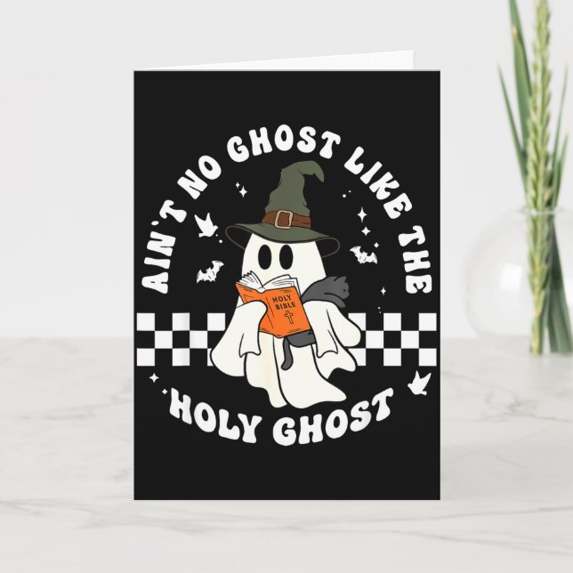 Tarjeta Funny Christian Ghost With Bible Retro Catholic Cu (Anverso)