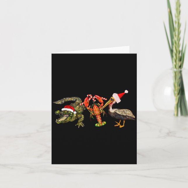 Tarjeta Funny Christmas Alligator Pelican Crawfish Holiday (Anverso)