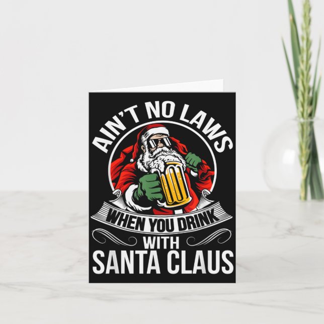 Tarjeta Funny Christmas Beer Drinking With Santa Clause  (Anverso)