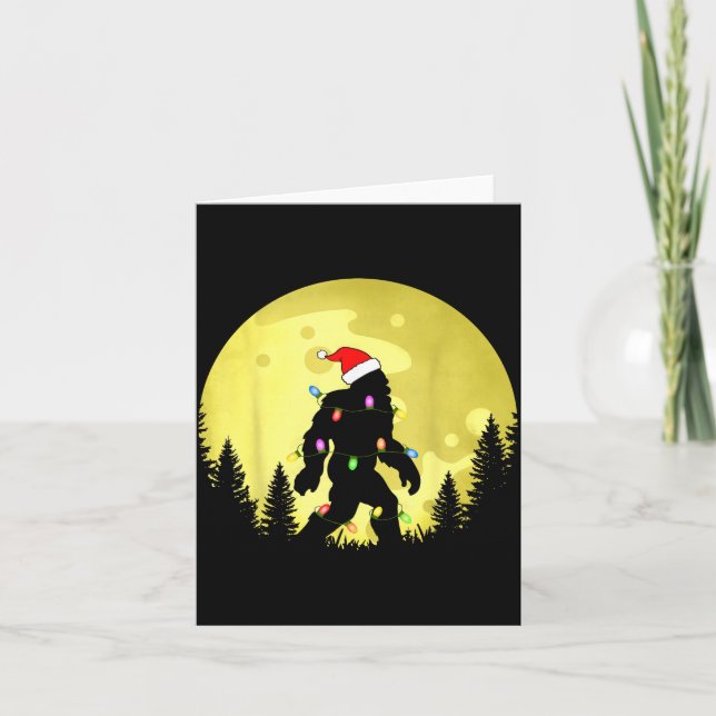 Tarjeta Funny Christmas Bigfoot Santa Hat Moon Sasquatch M (Anverso)