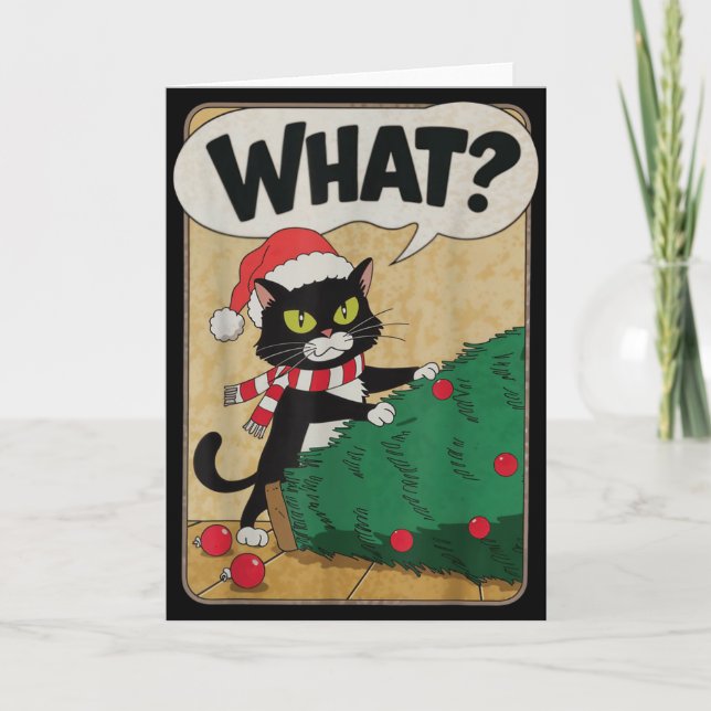 Tarjeta Funny Christmas Cat Christmas Tree Meowy Christmas (Anverso)