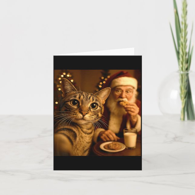 Tarjeta Funny Christmas Cat Selfie With Santa Claus Meme M (Anverso)