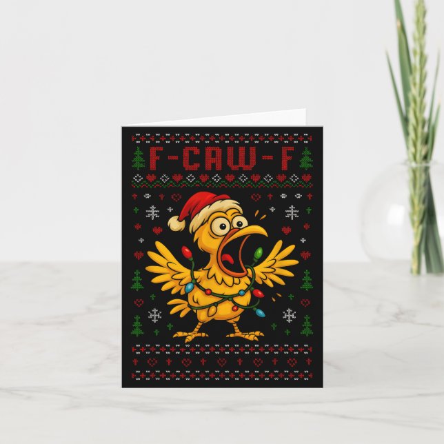 Tarjeta Funny Christmas Chicken F-caw-f Rooster Meme Humor (Anverso)