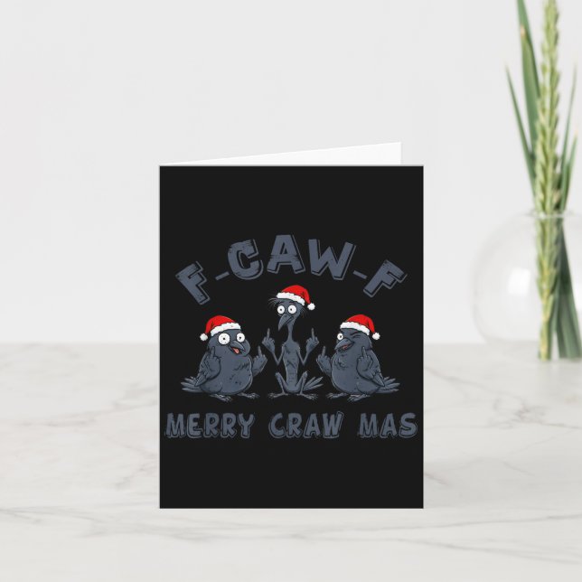 Tarjeta Funny Christmas Crow Graphic – F-caw-f Merry Craw  (Anverso)
