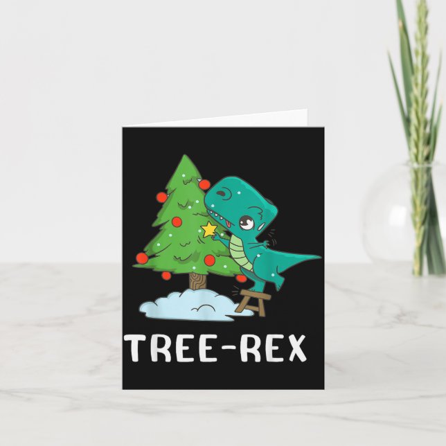 Tarjeta Funny Christmas Dinosaurs Christmas Tree Rex Cute  (Anverso)