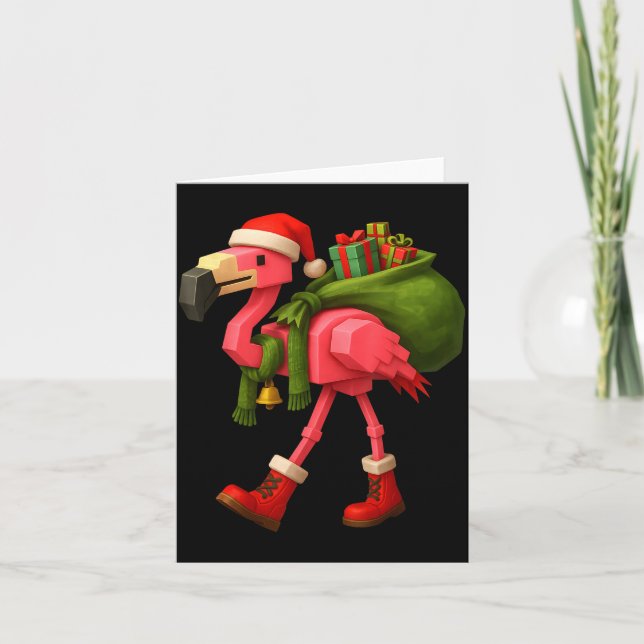 Tarjeta Funny Christmas Flamingo Santa Holiday Design  (Anverso)