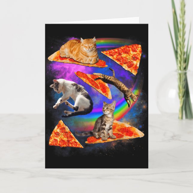 Tarjeta Funny Christmas Galaxy Cat In Space Cat Riding Zza (Anverso)