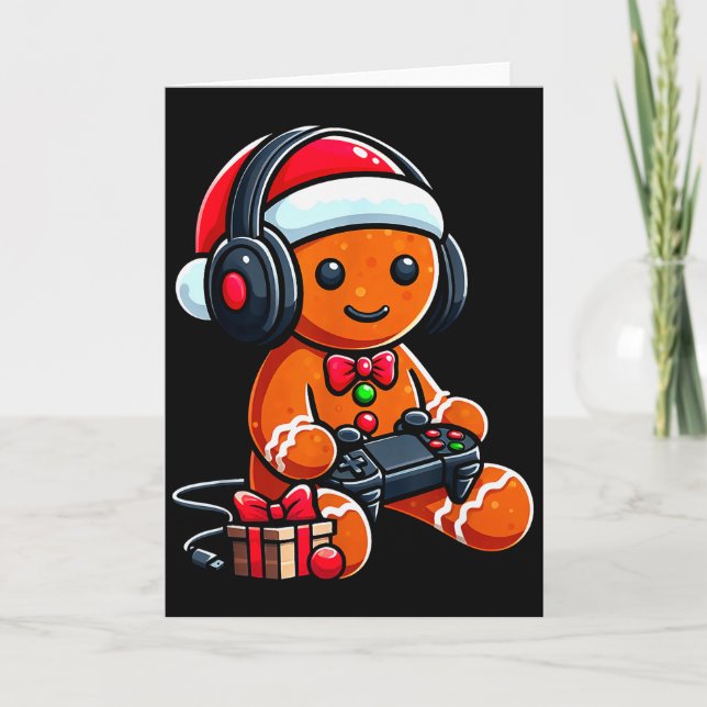 Tarjeta Funny Christmas Gamer Gingerbread Xmas Gaming Men  (Anverso)