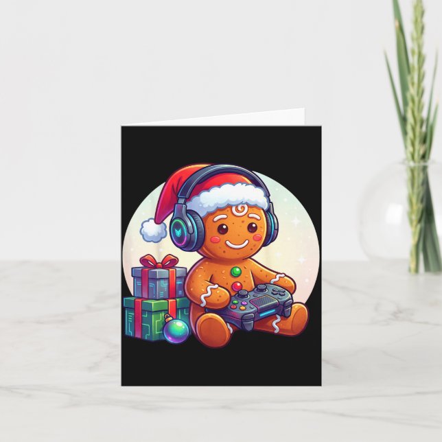 Tarjeta Funny Christmas Gamer Gingerbread Xmas Gaming Men  (Anverso)