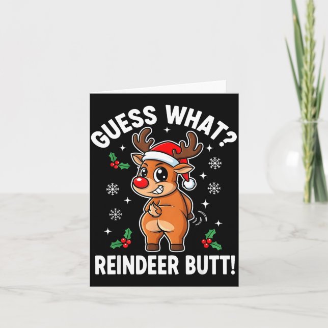 Tarjeta Funny Christmas Guess What Reindeer Butt Santa Hat (Anverso)