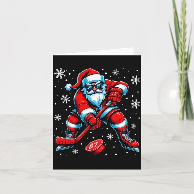 Tarjeta Funny Christmas Hockey Cool Santa Claus 6 7 Meme T (Anverso)