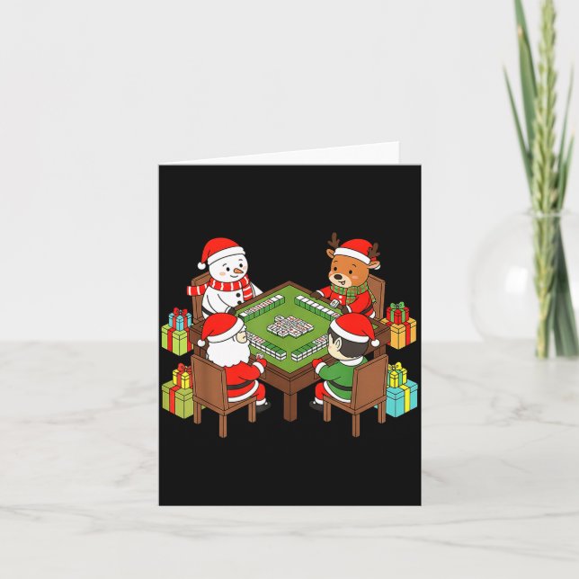 Tarjeta Funny Christmas Mahjong Santa Snowman Elf Reindeer (Anverso)