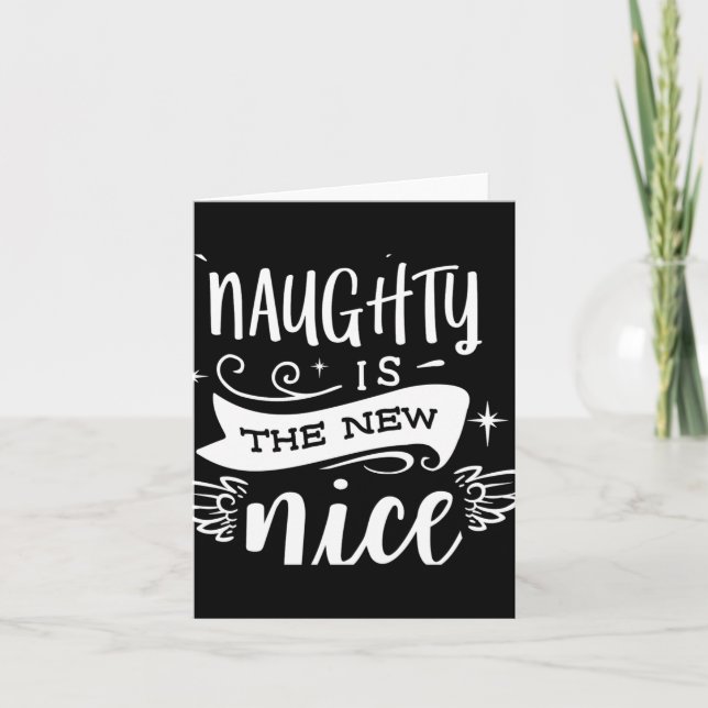 Tarjeta Funny Christmas Naughty Is The New Nice Monogram T (Anverso)