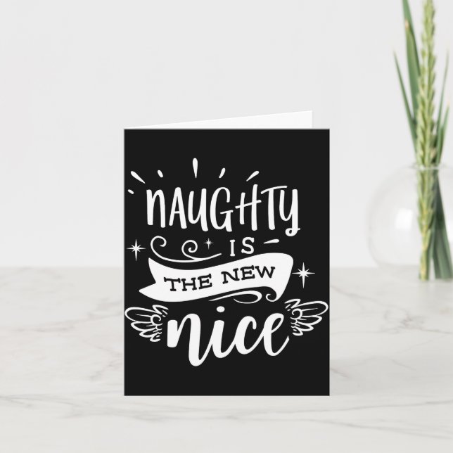 Tarjeta Funny Christmas Naughty Is The New Nice Monogram T (Anverso)