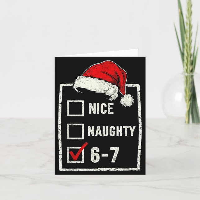 Tarjeta Funny Christmas Naughty Nice 6-7 List Santa Claus  (Anverso)