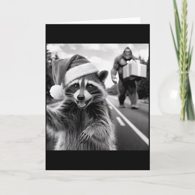 Tarjeta Funny Christmas Raccoon Shirt Raccoon Selfie With  (Anverso)