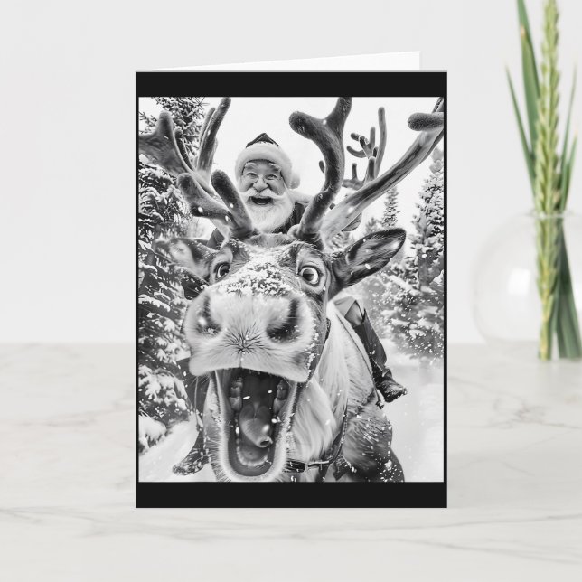 Tarjeta Funny Christmas Reindeer Selfie Santa Claus Xmas S (Anverso)