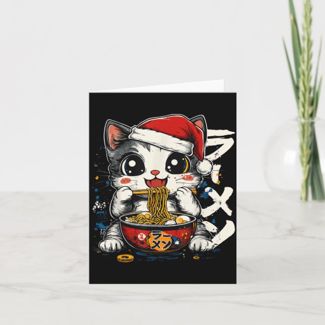 Tarjeta Funny Christmas Santa Cat Ramen Japanese Kawaii An (Anverso)