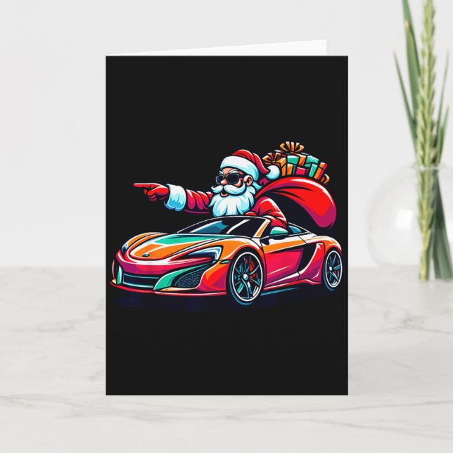 Tarjeta Funny Christmas Santa Claus Driving Srt Car Xmas P (Anverso)