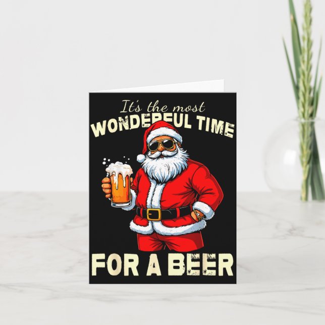 Tarjeta Funny Christmas Santa Drinking Beer Wonderful Time (Anverso)