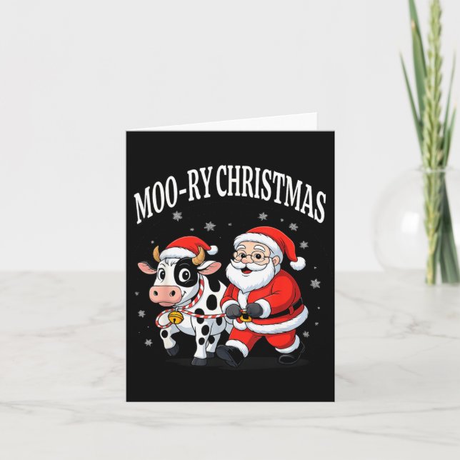 Tarjeta Funny Christmas Shirts - Cow Moo-ry Xmas Santa  (Anverso)