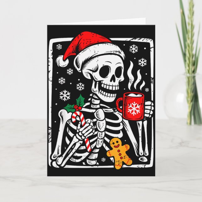 Tarjeta Funny Christmas Skeleton Hot Chocolate Xmas Men Wo (Anverso)
