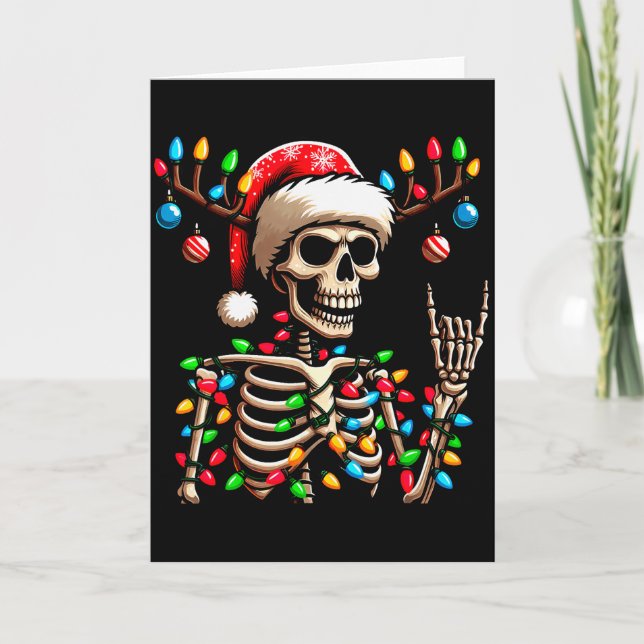 Tarjeta Funny Christmas Skeleton Santa Hat Xmas Vibes For  (Anverso)