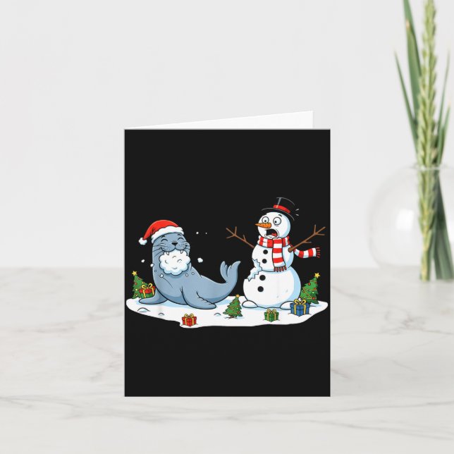Tarjeta Funny Christmas Snowman Sea Lion Xmas Mens Womens  (Anverso)