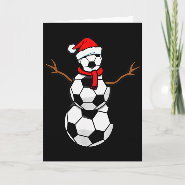 Tarjeta Funny Christmas Soccer Santa Snowman  (Anverso)