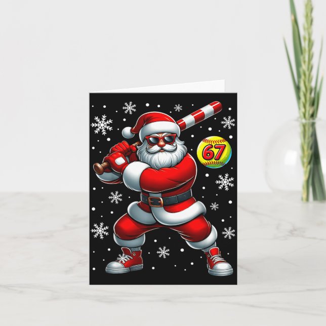 Tarjeta Funny Christmas Softball Cool Santa Claus 6 7 Meme (Anverso)