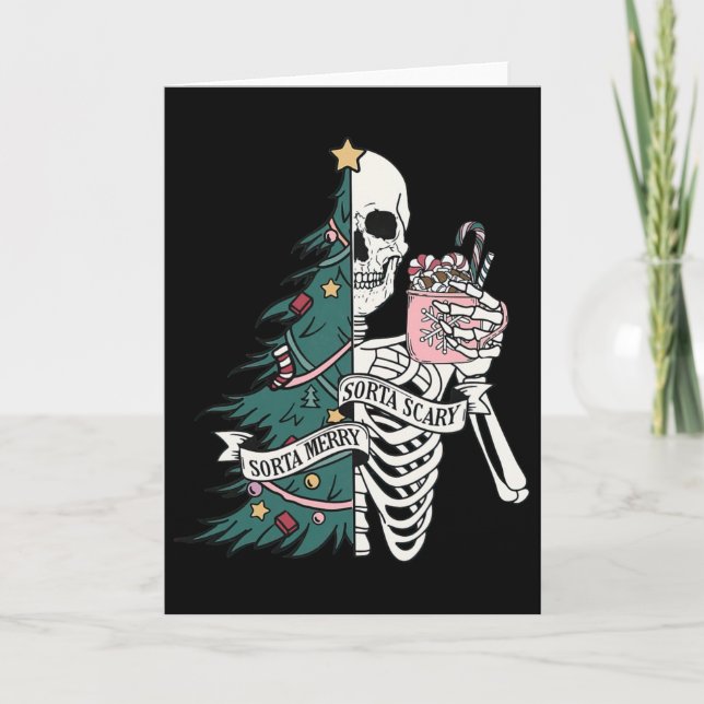 Tarjeta Funny Christmas Sorta Merry Sorta Scary Skeleton X (Anverso)