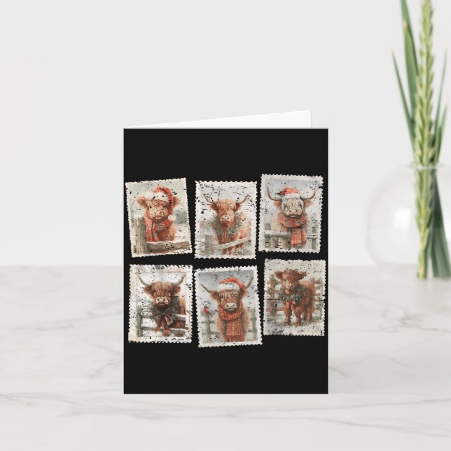 Tarjeta Funny Christmas Stamp Highland Cow Lover Merry Xma (Anverso)