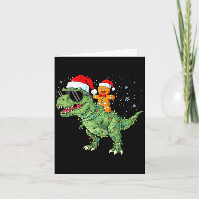 Tarjeta Funny Christmas T Rex Dinosaur Gingerbread Lights  (Anverso)