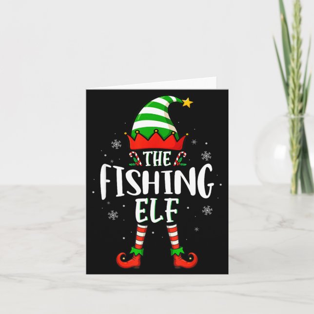 Tarjeta Funny Christmas The Fishing Elf Family Matching Xm (Anverso)