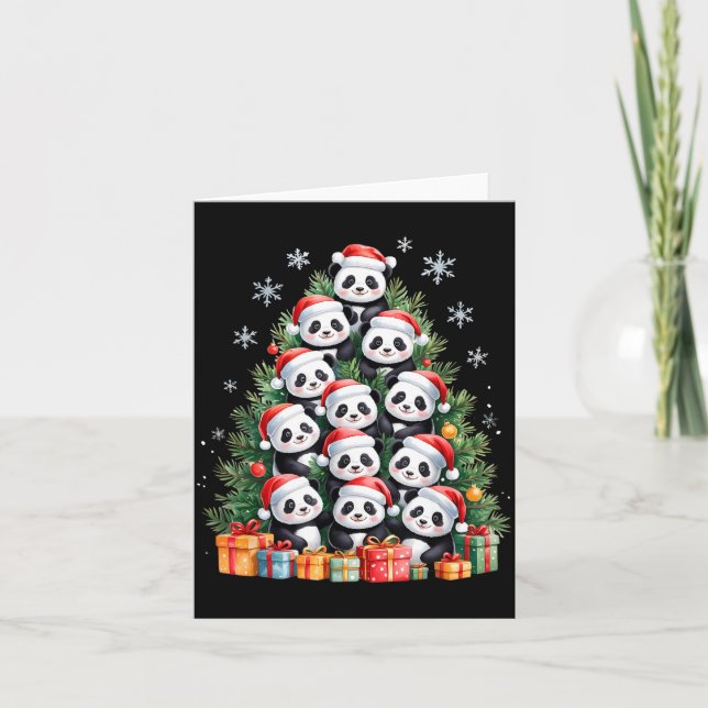 Tarjeta Funny Christmas Tree Panda Family Xmas Pajamas  (Anverso)