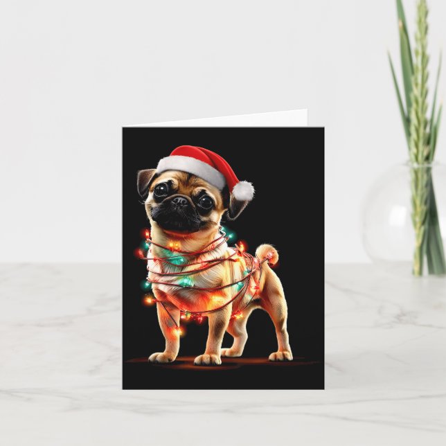 Tarjeta Funny Chug Christmas Graphics Dog Lights Lover  (Anverso)