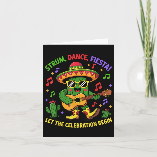 Tarjeta Funny Cinco De Mayo Cute Catus Strum Dance Fiesta (Anverso)