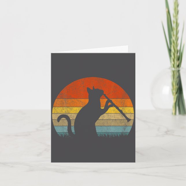 Tarjeta Funny Clarinet Cat Clarinet Player Musician Retro  (Anverso)