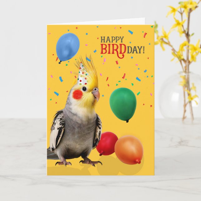 Tarjeta Funny Cockatiel Parrot Birthday Humor (flor amarilla)