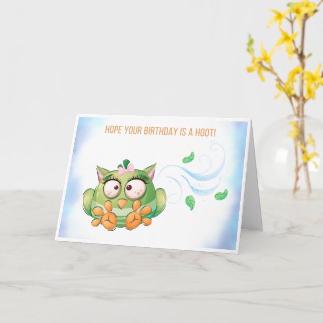 Tarjeta Funny Colorful Owl Birthday Card (flor amarilla)