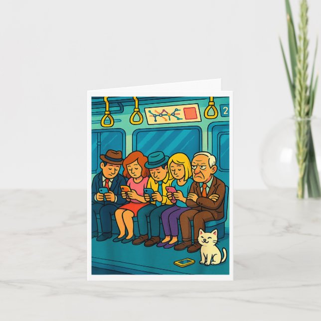 Tarjeta Funny Commuter Train Digital Detox Tech Satire Gif (Anverso)