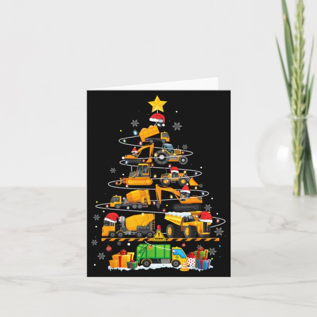Tarjeta Funny Construction Excavator Truck Christmas Tree  (Anverso)