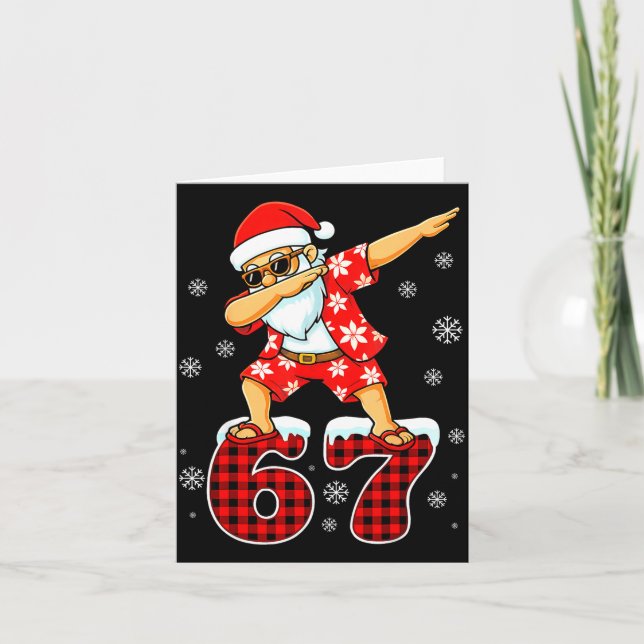 Tarjeta Funny Cool Dabbing Santa Hawaii 67 Meme Christmas  (Anverso)