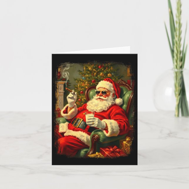 Tarjeta Funny Cool Sungles Cigar And Milk Santa Christmas  (Anverso)