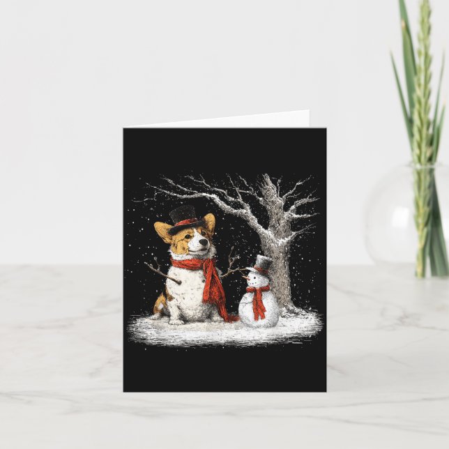 Tarjeta Funny Corgi Dog In The Snow Tree Christmas Winter  (Anverso)