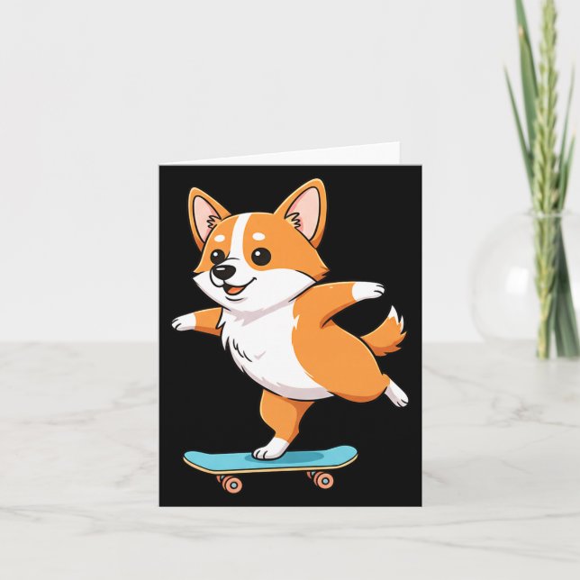 Tarjeta Funny Corgi Skater Skateboard Ballerina Mom Dad Ki (Anverso)