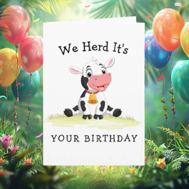 Tarjeta Funny Cow Birday Card (Imagine a cute little cow themed around a farm, bringing smiles and joy )
